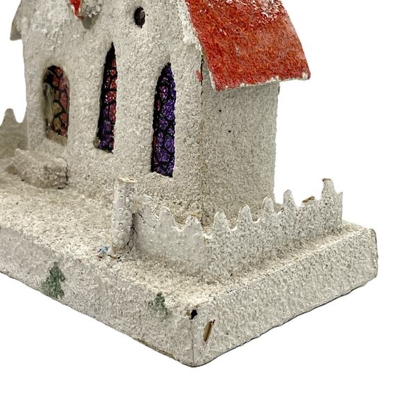 VTG Cardboard Putz Christmas Village Frosted Church Collectible Diorama Japan - Picture 13 of 16